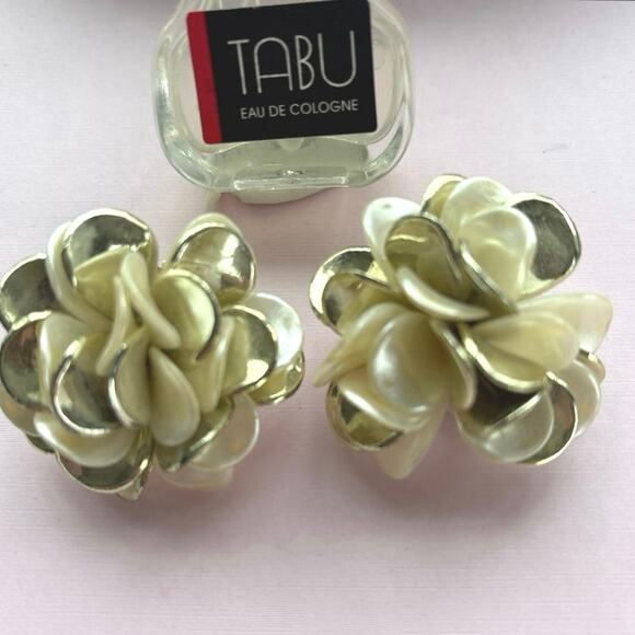 Vintage 1980's GLAMOUR Gold & Pearl Large Clusters Clip On Earrings - Picture 2 of 5